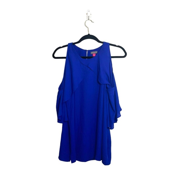 Vince Camuto Cobalt Blue High Neck Ruffle Sleeve Tank Blouse Medium Women’s - Picture 1 of 11